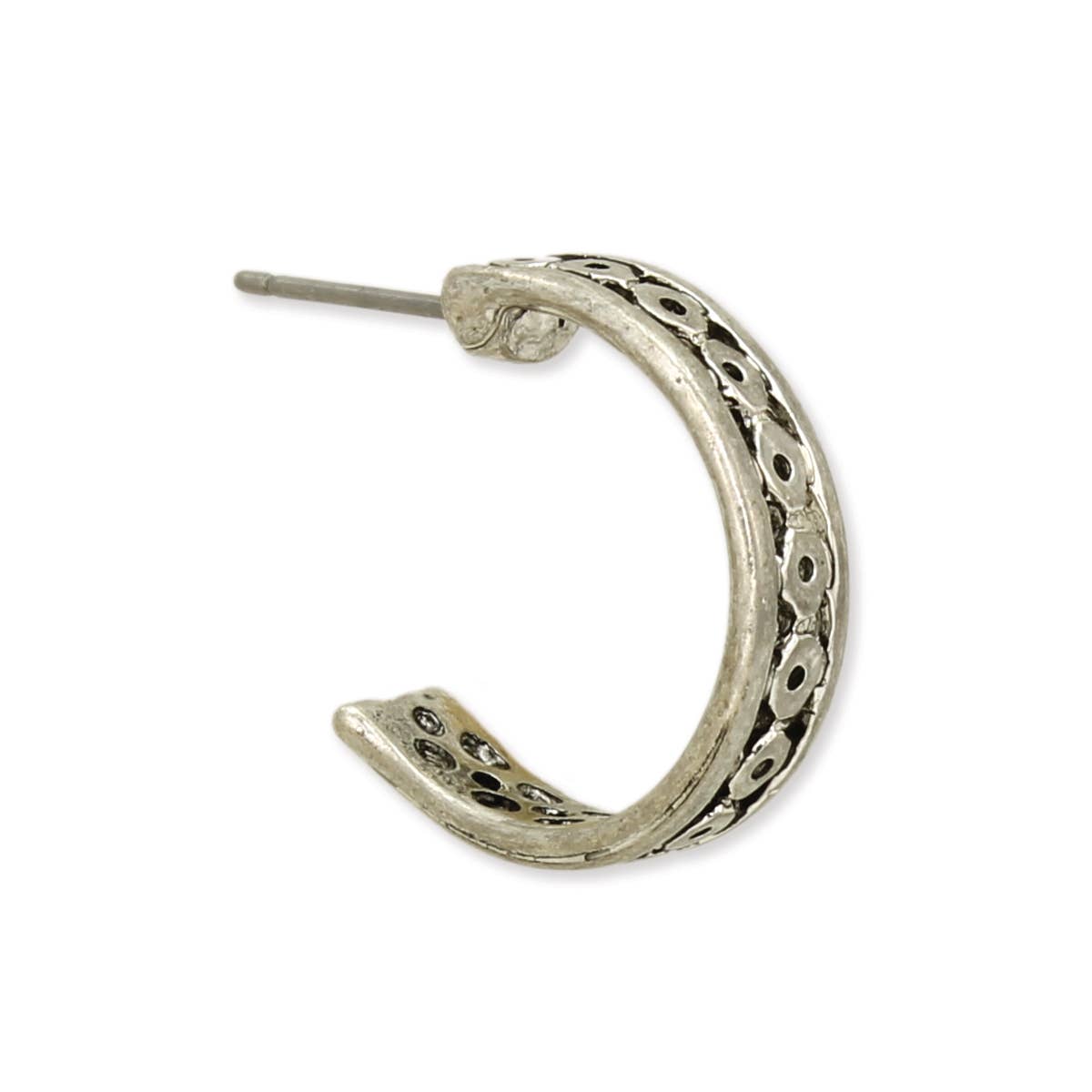 Textured Silver Hoop Earring.