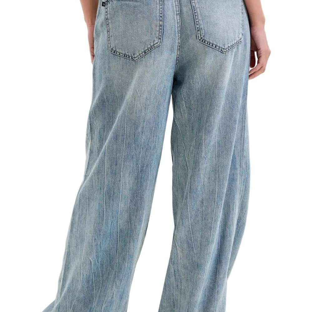 Back view of Judy Blue High Waist Palazzo Featherweight Drawcord Jeans on white background