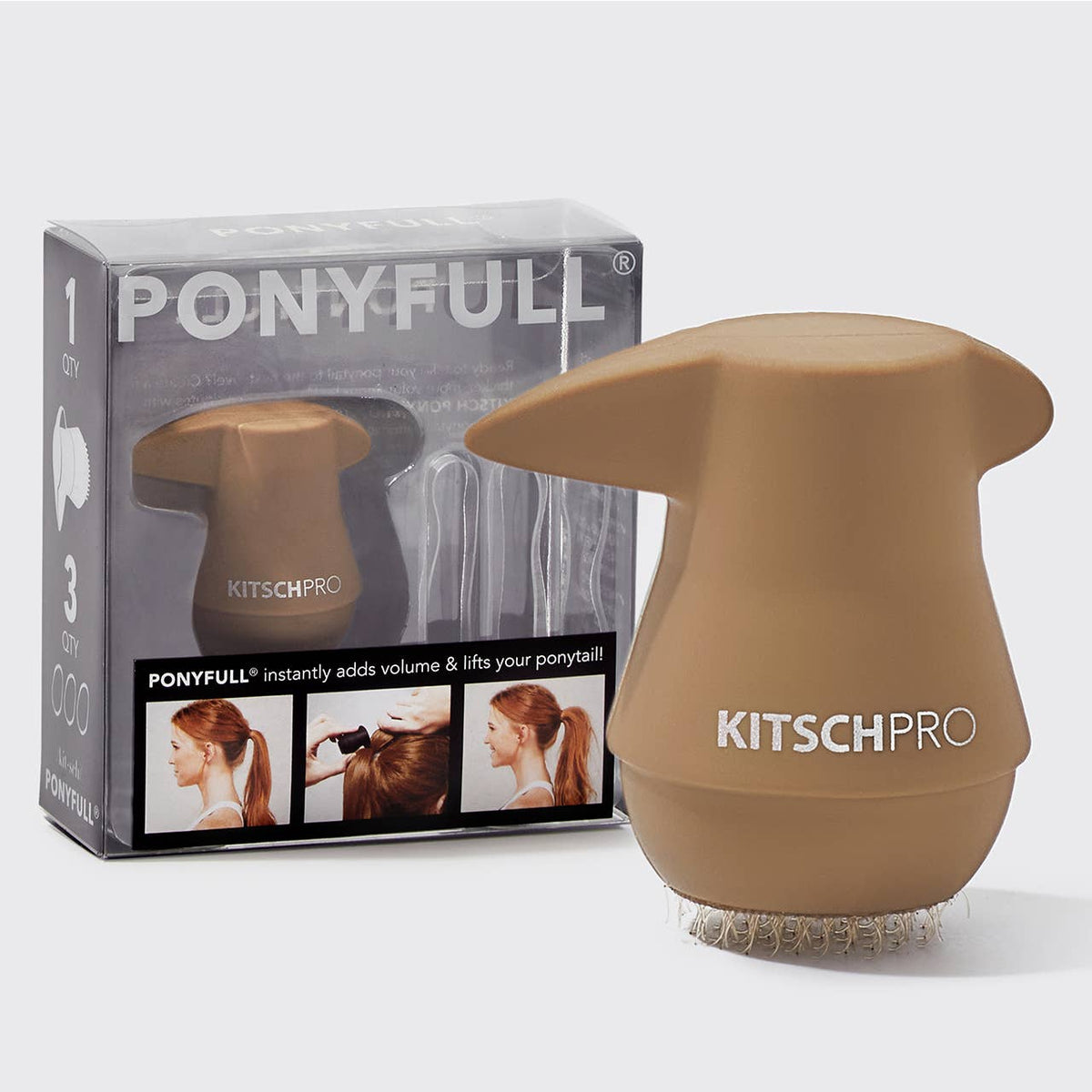 KITSCH PONYFULL ponytail volumizer in blonde shown with its box
