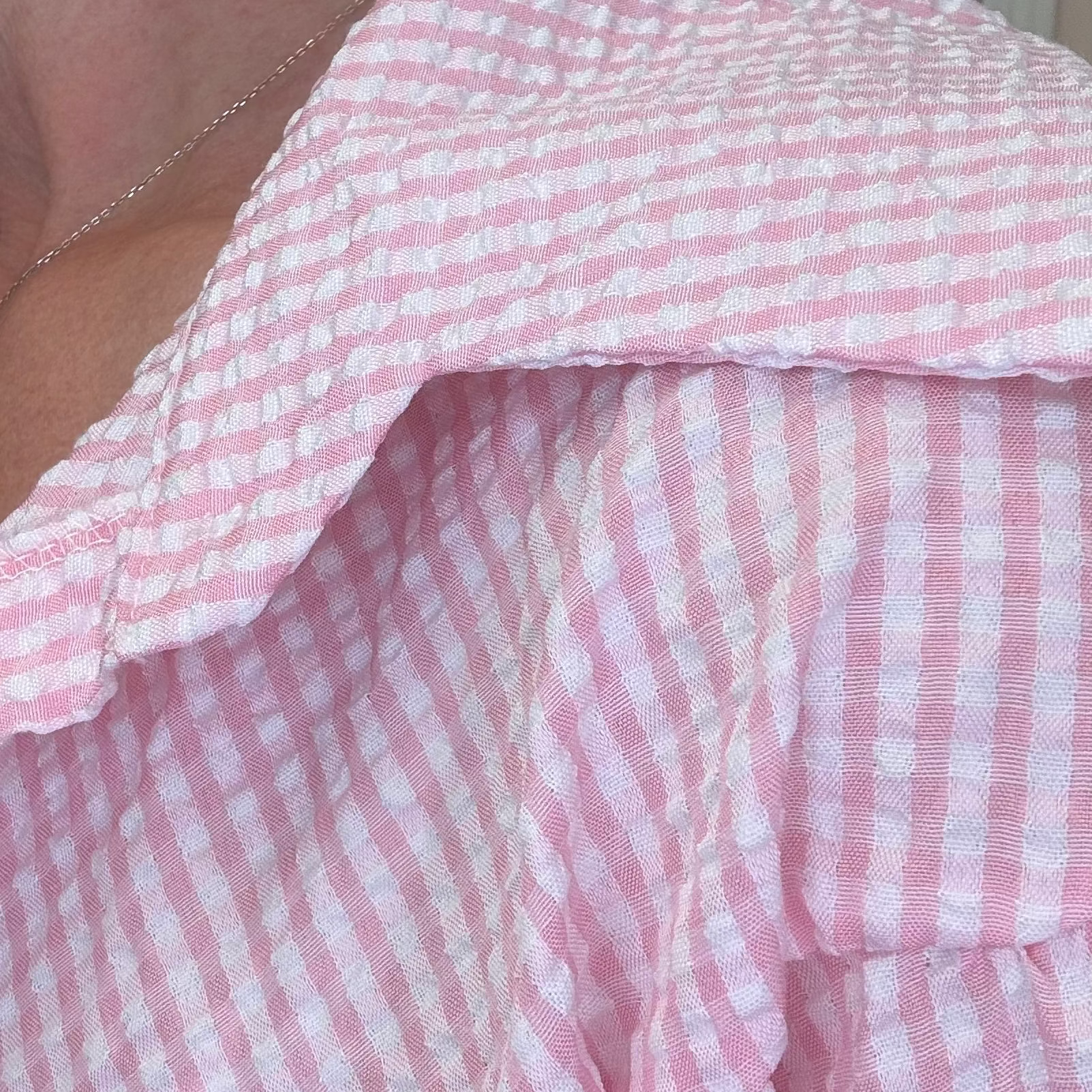Close-up of pink and white checkered fabric