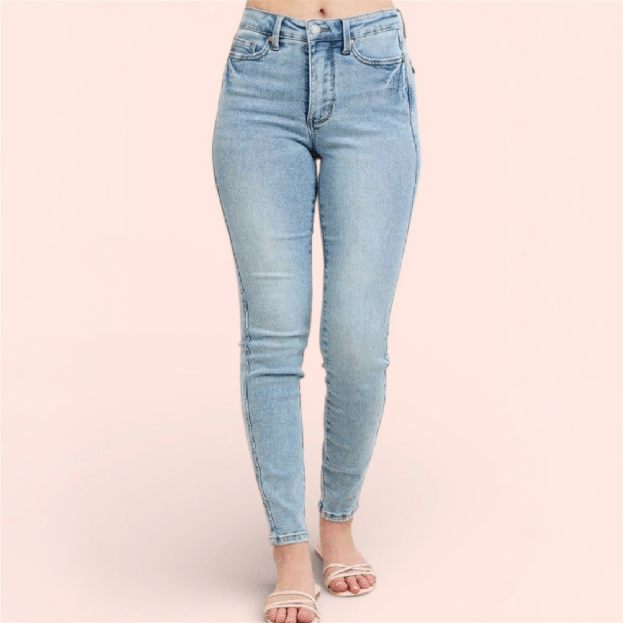 Judy Blue tummy control skinny jeans vintage wash front view