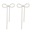 Ribbon Bow with Long Rhinestone Drop Post Earrings - Patti Sue's