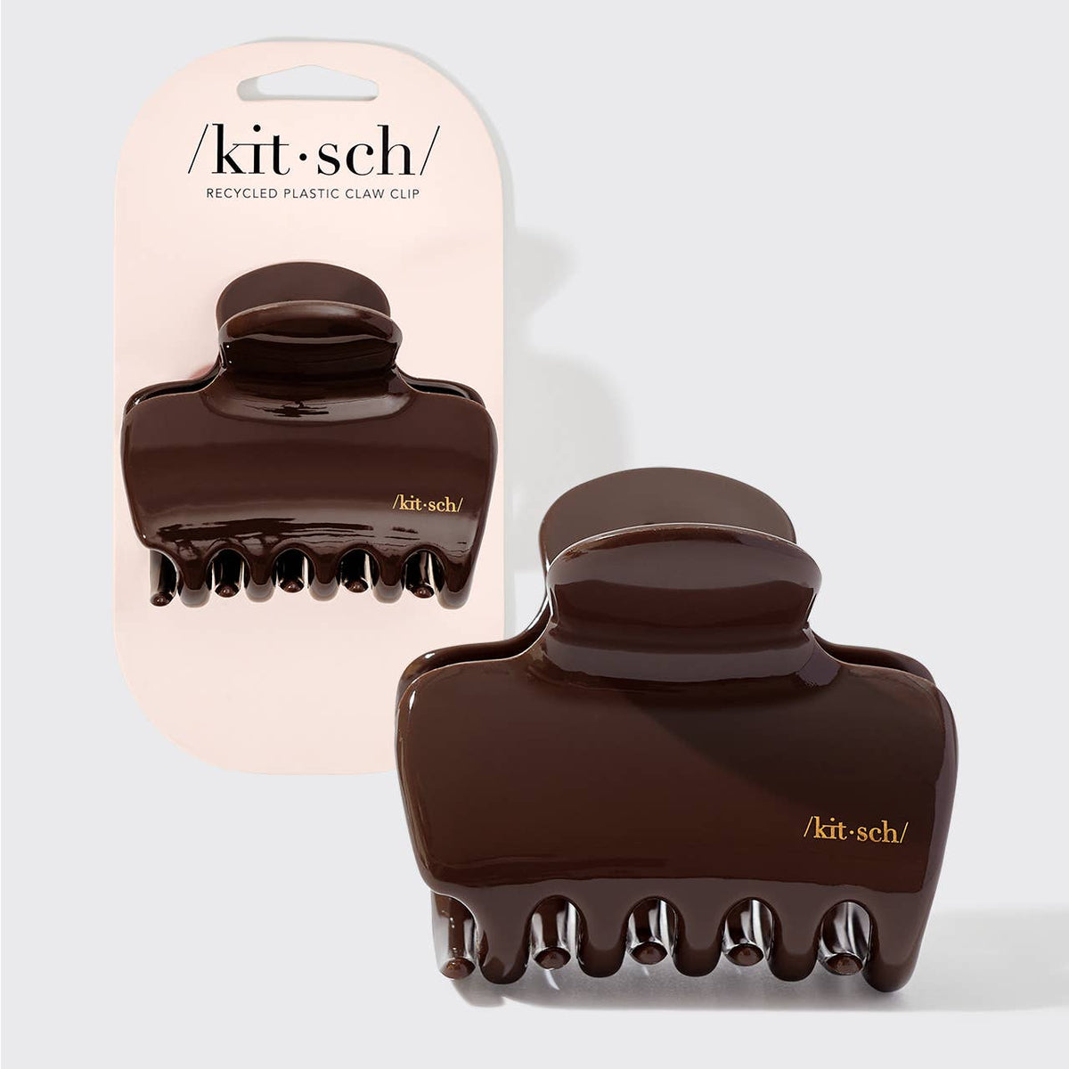 KITSCH puffy cloud claw clip in chocolate brown shown with its packaging