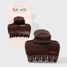 KITSCH puffy cloud claw clip in chocolate brown shown with its packaging