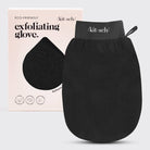Black KITSCH exfoliating body scrub glove shown with its packaging