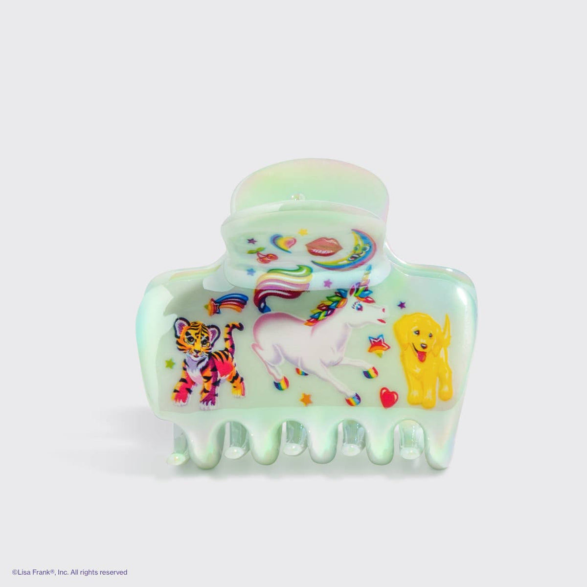 Lisa Frank x Kitsch Markie unicorn claw clip with tiger, puppy and rainbow artwork