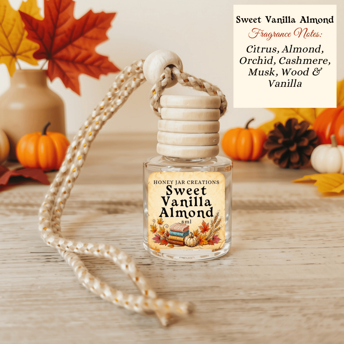 Sweet Vanilla Almond hanging car diffuser – fall scent