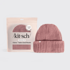 KITSCH Glazey satin-lined ribbed knit beanie in blush pink shown with its packaging