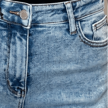 Close up of the wash of the denim.  A light vintage stone wash