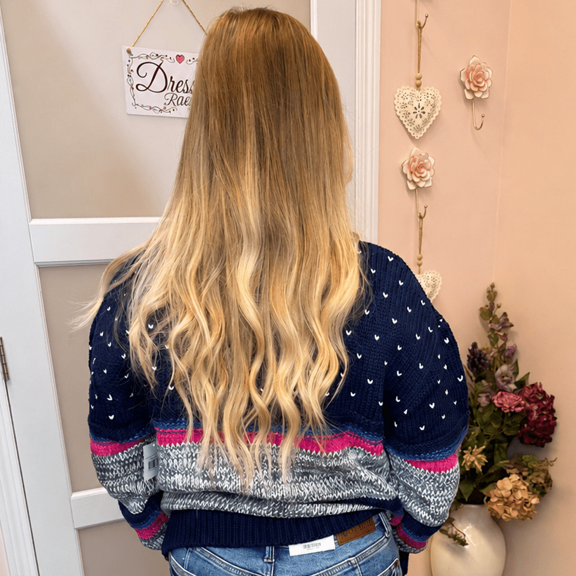 Navy variegated stripe sweater – back view