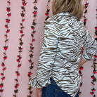 Zebra poplin button down top – alternate view