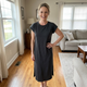 Round Neck Short Sleeve Side Slit Midi Dress