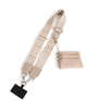 Beige crossbody phone strap with clip attachment on white background
