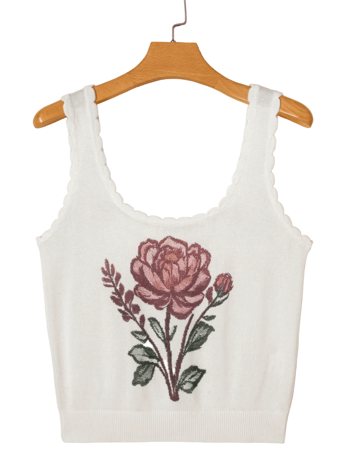 White tank top with a floral design on a beige background