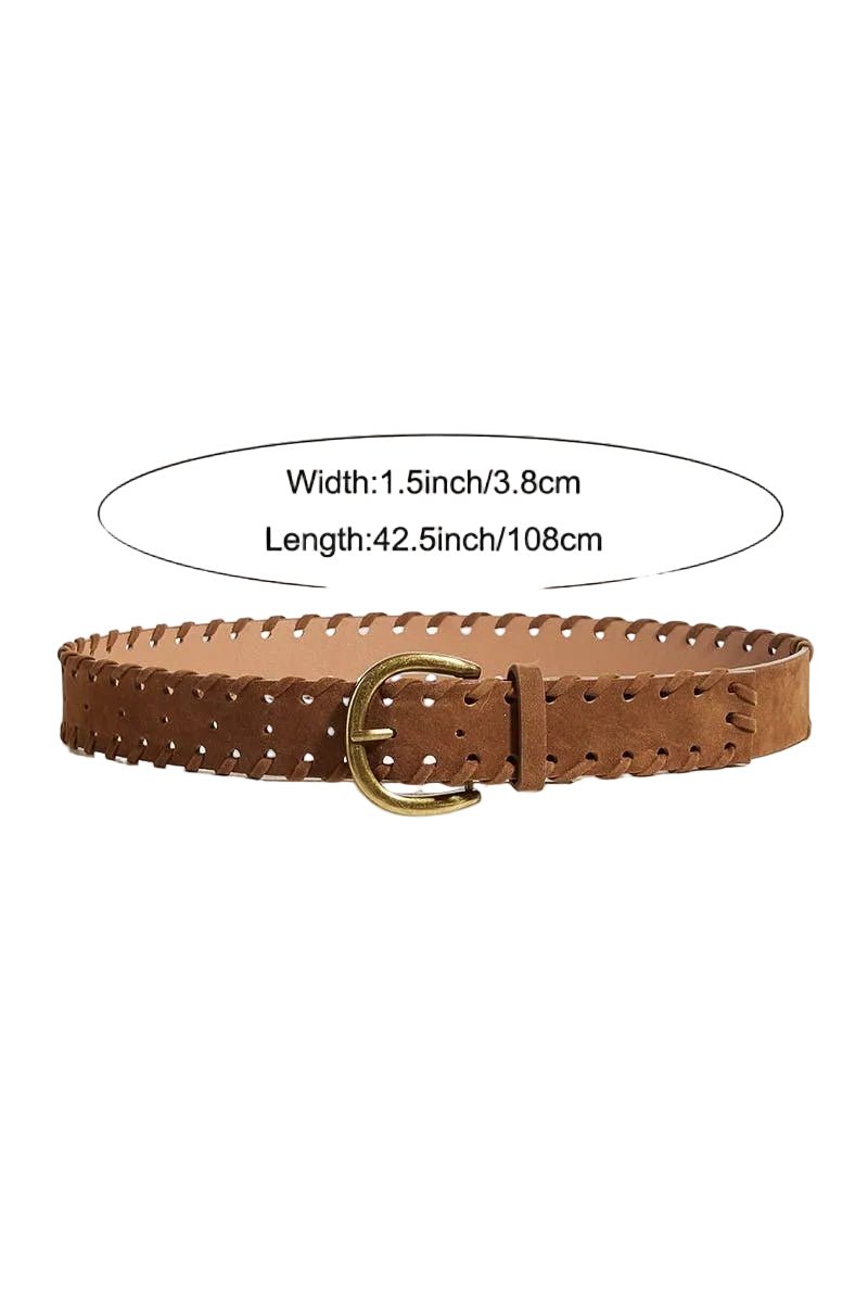 Brown belt with gold buckle on a white background