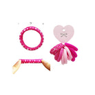 Size guide for the pink hair ties showing the diameter and width of one ponytail holder