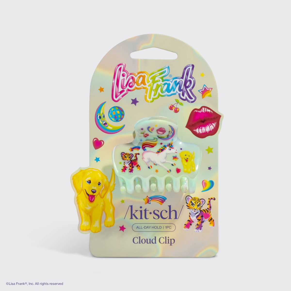 Lisa Frank x Kitsch Cloud Clip in Markie on its retail packaging card