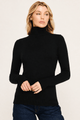 Black fitted turtleneck sweater styled with jeans for a classic fall layering look