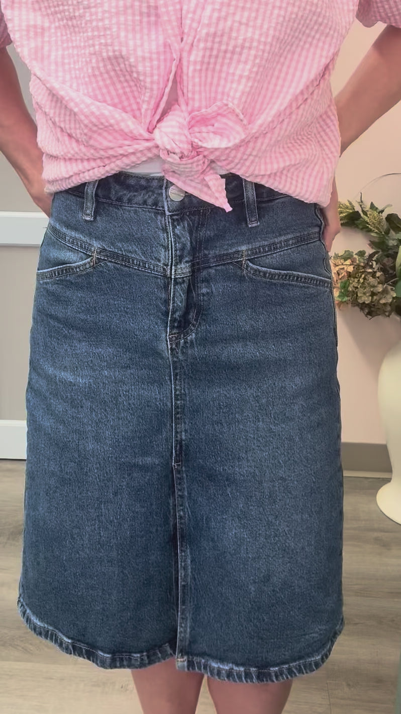 video of denim skirt