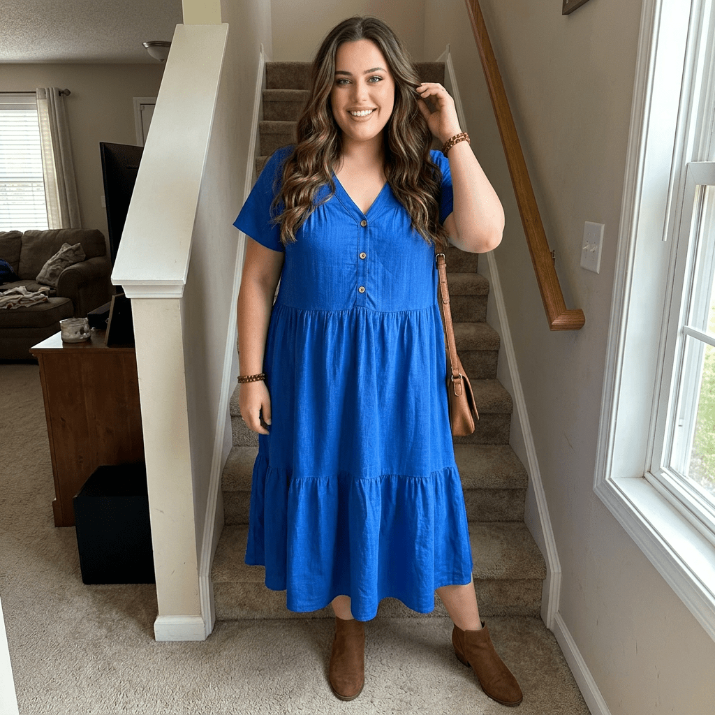 Plus Size Royal Blue Tiered Midi Dress