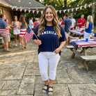 Women's oversized red white and blue America graphic tee, relaxed fit, styled casually